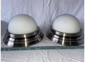 Pair Of Brushed Metal Ceiling Lights Flush Mounted 12.5in