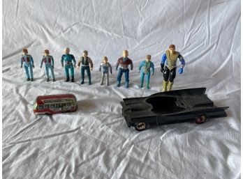 Assortment Of Vintage Toys Batman Batmobile Japan Tin Windup Small Action Figures