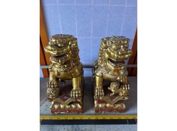 Chinese Temple Palace Spiritual Guard Dogs,  Foo Dog, Carved Wood