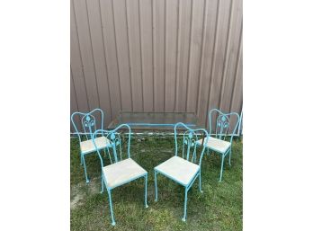 Sweet Patio Set Of Wrought Iron Rectangle Glass Table And 4 Chairs Needs TLC Great DIY Project