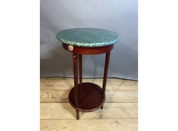 Green Marble Top Wood Accent End Table Brass Medallions 14x26in