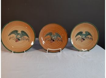3 Hand Painted American Eagle Plates, 8 Inch Diameter, Pennsbury Pottery