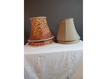 4 Lampshades / 2 Sets Of 2 / 1 Set Of Solid Champagne ,1 Set Of Bronze  Red Swirl With Trim.h 10.5 XW 14in