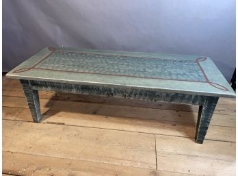 Hand Painted Long Green Coffee Table With Red Detail 59x24x18in