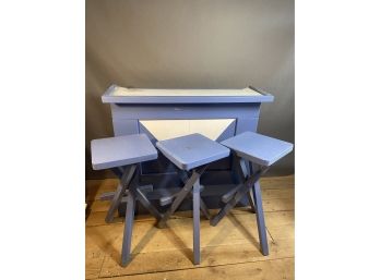 Blue And White 2 Shelf Bar 48x15.5x41.5in With 3 Stools 14x14x30