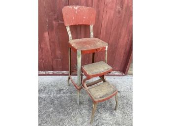Vintage Metaloid Red Step Stool Chair Metal 14x11x36in