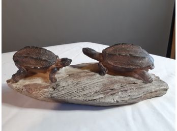 Lot Of 5 Tortoises On Wood, Resin, Approx. 9x4x2.5in