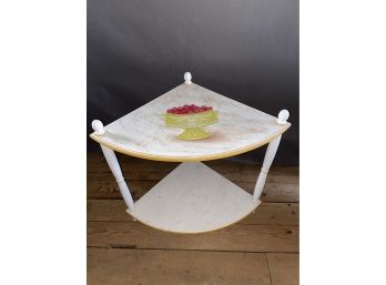 Corner Side Table With Painted Bowl Of Strawberries 34x23x29in
