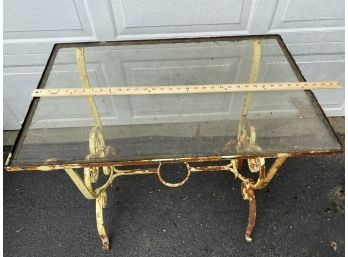 Wrought Iron Patio Side End Table 32x28x20 Great Patina Glass Insert Top