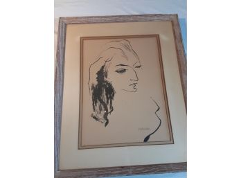 Earl Kerkam Signed, Female Portrait, Unauthenticated Lithograph 12.5x9.5 In A .5 Inch Frame