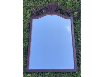 Wood Framed Mirror With Carved Feather Embellishment 24x38in