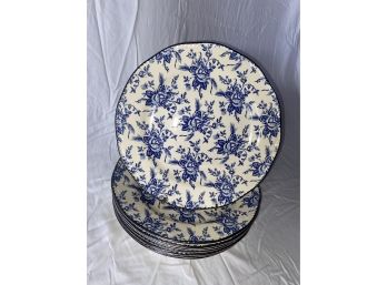 8 Beautiful Blue Roses Pattern 11in Plates By Wood & Sons Dinner Plates
