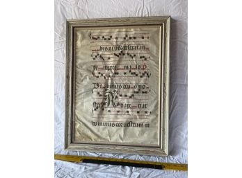 Velum 14th Century Antique Medieval Early Latin Sheet Music Framed Behind Glass Monk Music Monastic