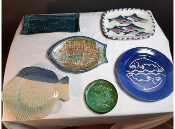 6 Handmade Fish Plates, Various Artists, Various Shapes