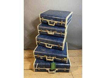5 Vintage Samsonite Luggage Blue Suitcases Style 4732