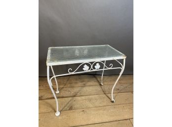 White Wrought Iron Patio Side End Table With Ripple Glass Top24x12x21in
