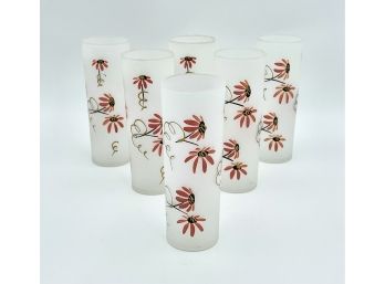Set Of 6 Vintage Hand Painted Frosted Barware Glasses