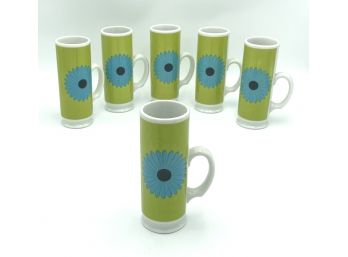 Set Of 6 Colorful Vintage Ceramic Flower Mugs