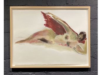 Abstract Reclining Nude Woman Watercolor Signed Stone