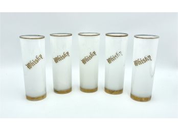 Set Of 5 Vintage Frosted Whiskey Glasses