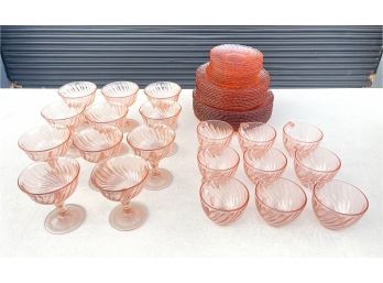 Vintage Arcoroc France Rosaline Glass Dinnerware Set - 54 Pieces