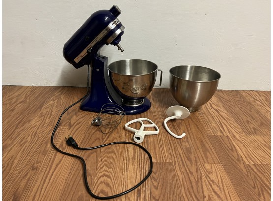 Dark Blue Kitchen Aid Mixer With Bowls & Attachments