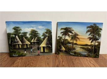 Pair Of Island Themed Oil Paintings - Signed By Artist