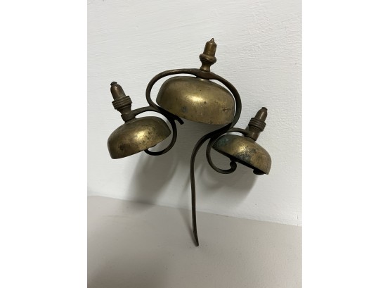 Antique Set Of 3 Brass Sleigh Bells In Frame