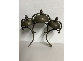 Antique Set Of 3 Sleigh Bells In Ornate Frame