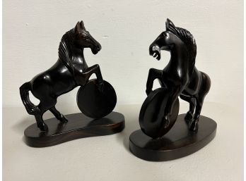 Hand Crafted Wooden Galloping Horse Bookends