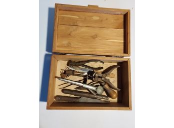 Vintage Wooden Box With Vintage Tools