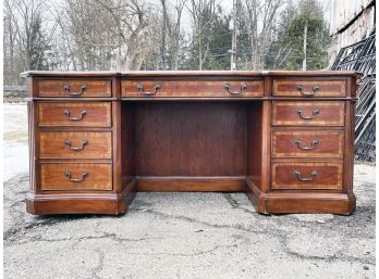 A Large Antique Reproduction Leather Top Executive Desk 'Seven Seas' By Hooker Furniture