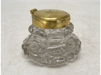 An Antique Crystal And Brass Inkwell