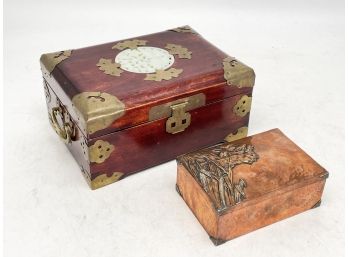 An Antique Asian Rosewood And Brass Jewelry Box