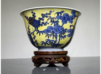 Asian Porcelain On Rosewood Base
