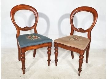 A Pair Of Antique Balloon Back Chairs With Needlepoint Upholstery