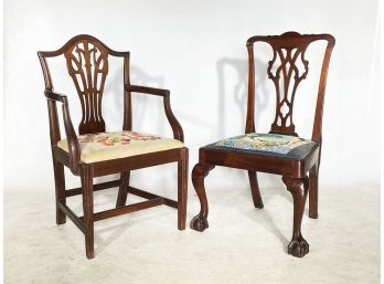 A Pairing Of Chippendale Chairs With Needlepoint Upholstery