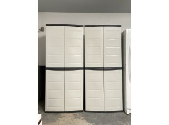 A Pair Of Large Rubbermaid Storage Shelves