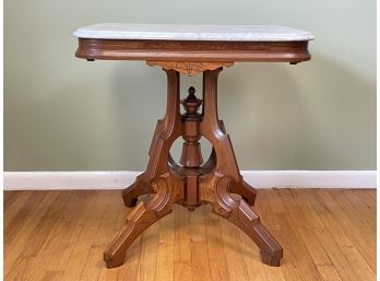 A Marble Top Occasional Table With Oak Base In Empire Style