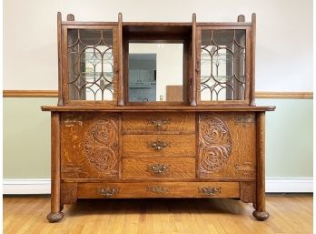 A Stunning Turn Of The Century Victorian Carved Oak Breakfront By Robert Horner & Co. Furniture Makers Of NY