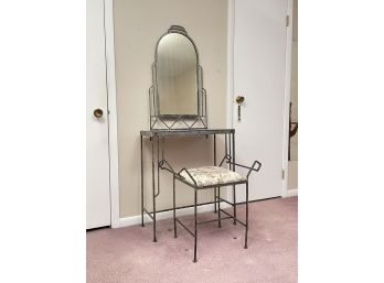 A Deco Revival Painted Iron And Granite Vanity And Seat