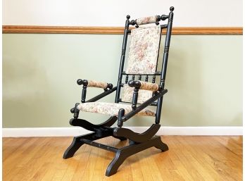 A Victorian Stick And Ball Rocker In Japanned Oak And Tapestry