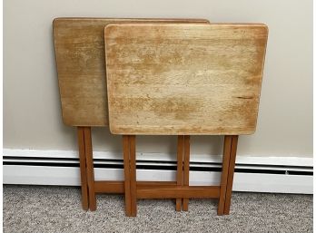 A Set Of 4 Wood Folding Snack Tables