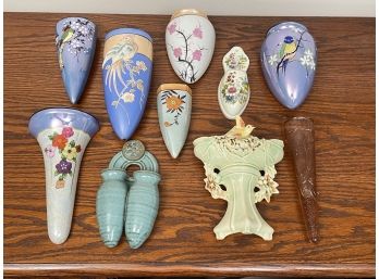 Antique Glass And Ceramic Wall Pockets
