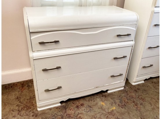 A Vintage White Painted Wood Chest Of Drawers