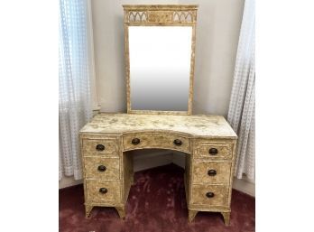 A Vintage Faux Painted Wood Vanity With Mirror