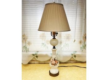 A Vintage Painted Milk Glass Lamp