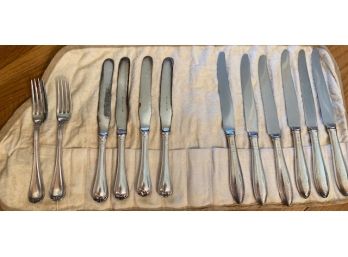 12 Antique Silver And Stainless Pieces In Tiffany & Co. Oyster Fork Sleeve