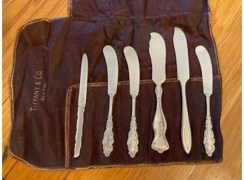 Set Of 6 Antique Silver Speaders In Tiffany & Co. Butter Spreader Sleeve