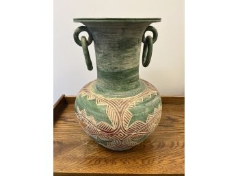 Large Heavy Green Ceramic Vase
